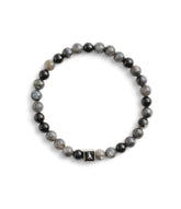 37493219SLV-Men's Sterling Silver Signature Mixed Onyx Beaded -Multi Black