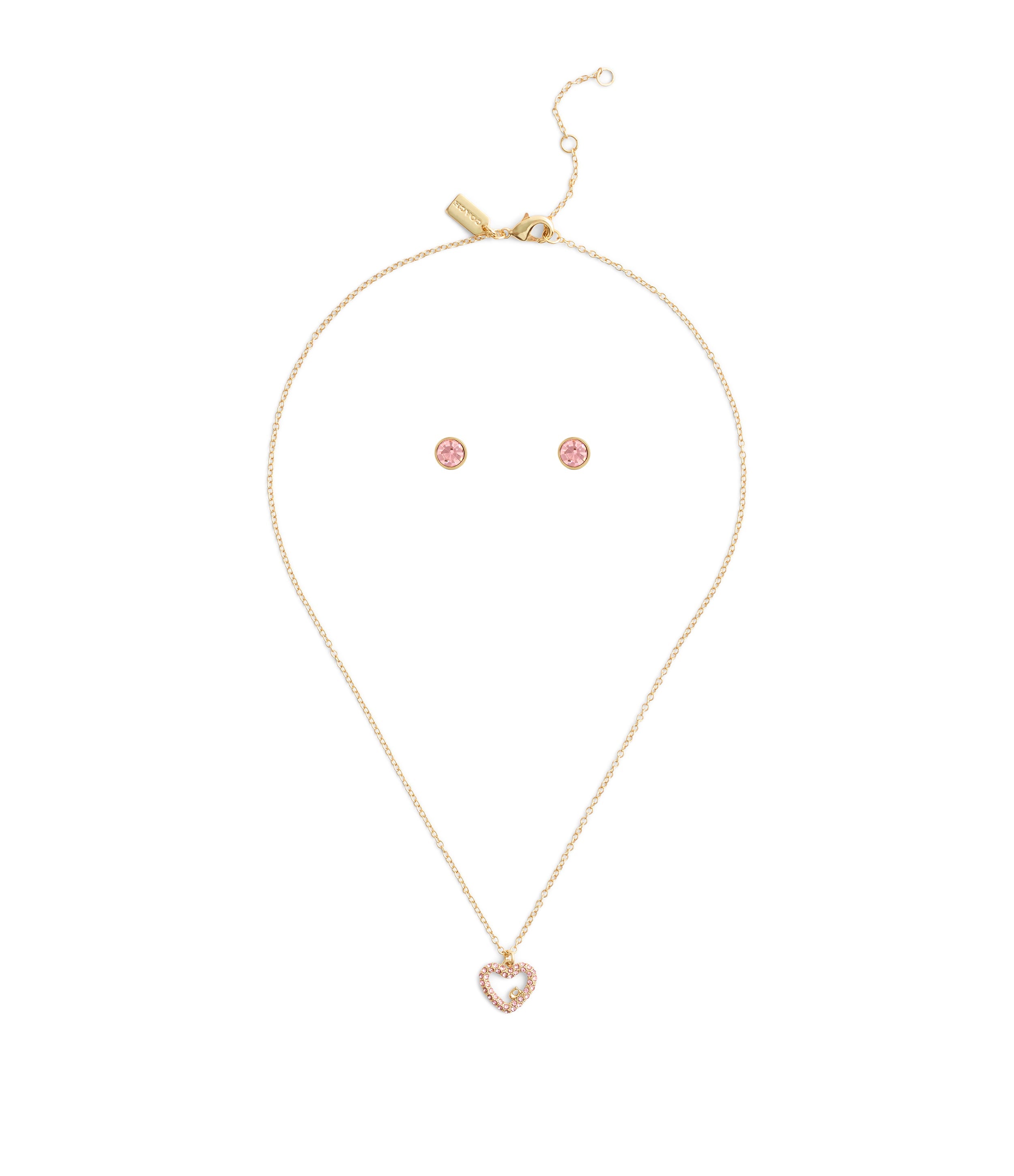 37493516GLD-Signature Pavé Heart Jewelry Set-Pink