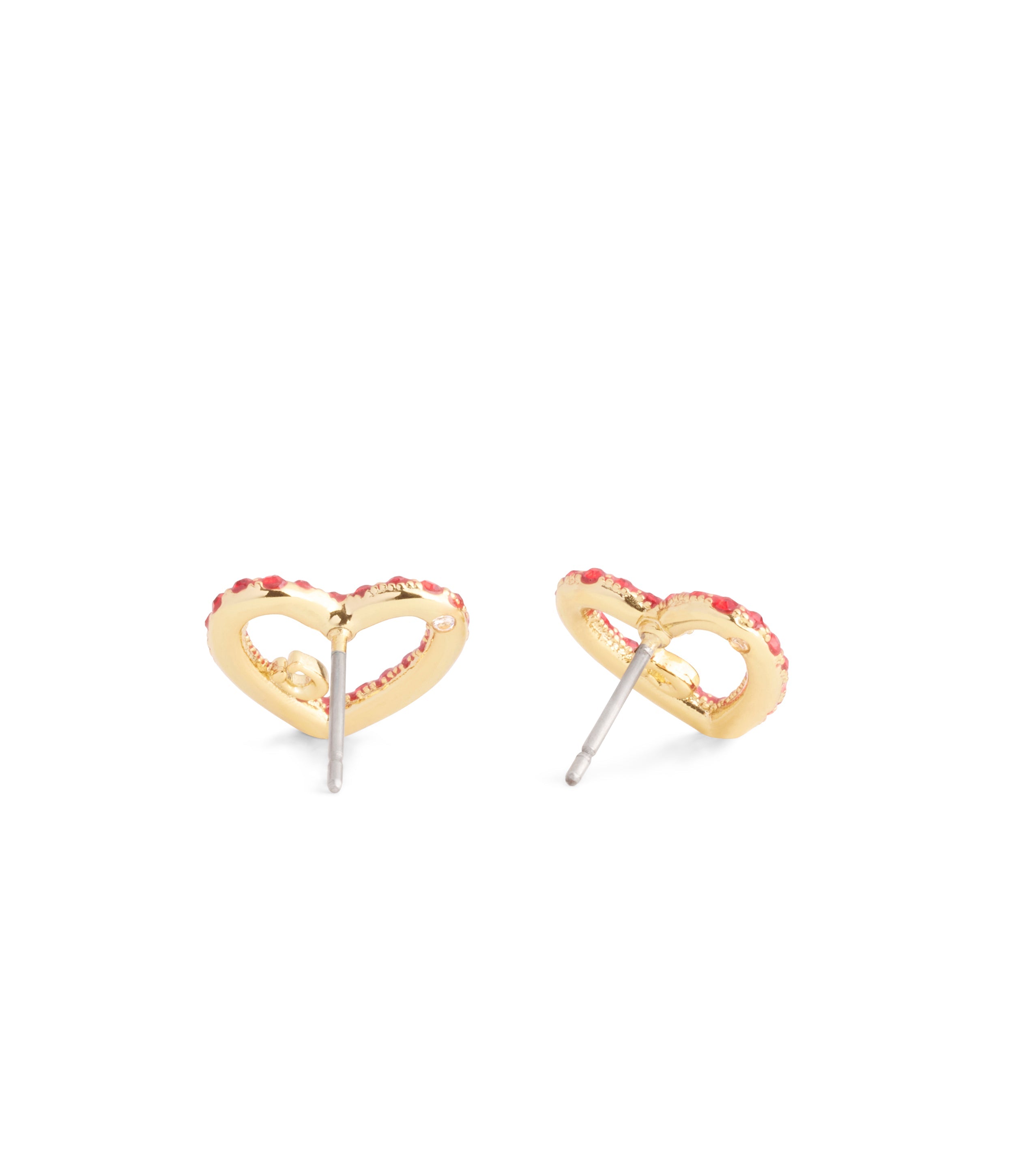 37493610GLD-Signature Pavé Heart Stud Earrings-Red