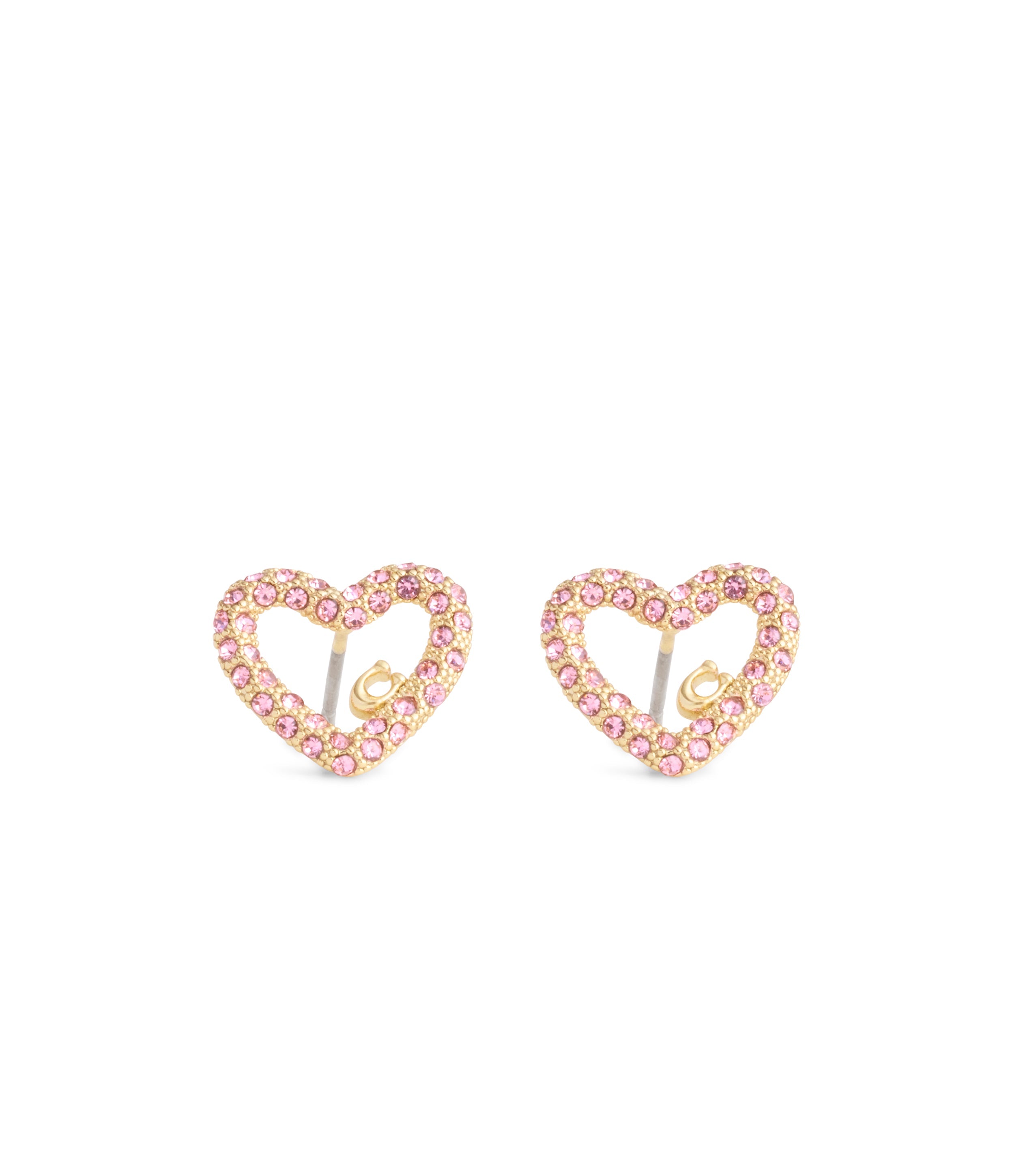 37493610GLD-Signature Pavé Heart Stud Earrings-Pink