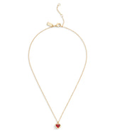 37506187GLD-Halo Stone Heart Pendant Necklace-Red