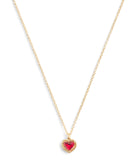 37506187GLD-Halo Stone Heart Pendant Necklace-Red