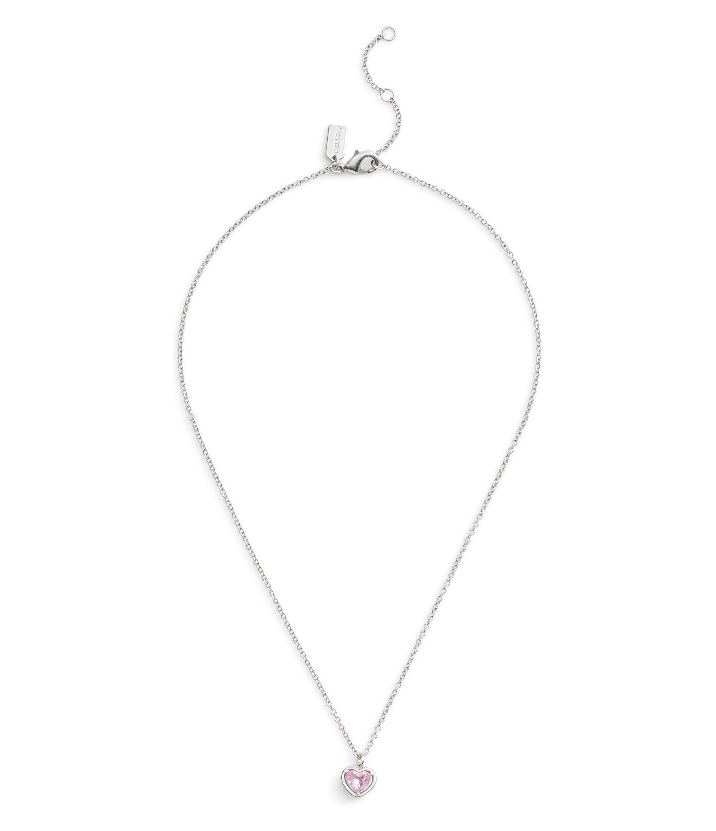 37506187RHO-Halo Stone Heart Pendant Necklace-Pink