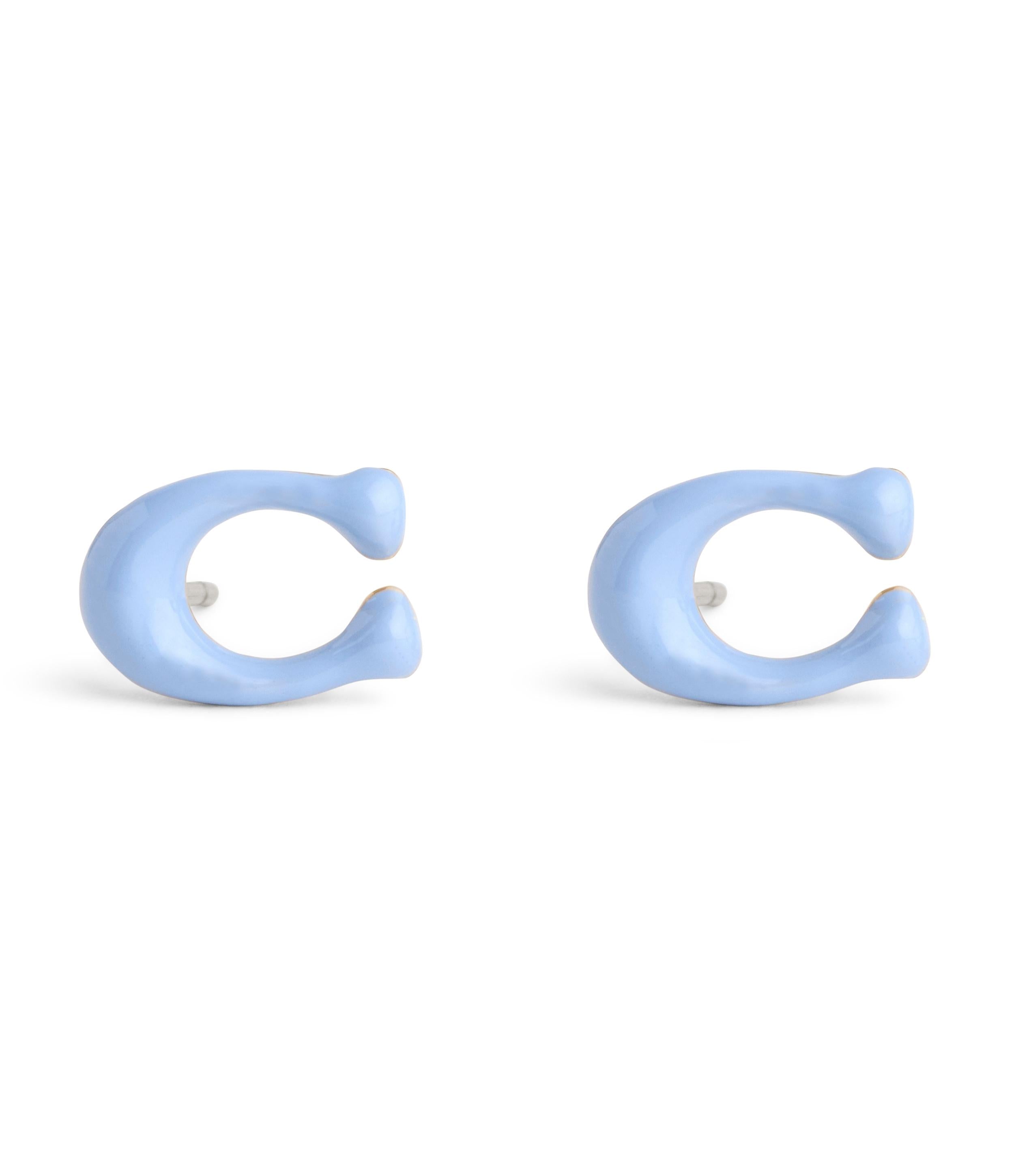 37506222GLD-Enamel C Stud Earrings-Blue