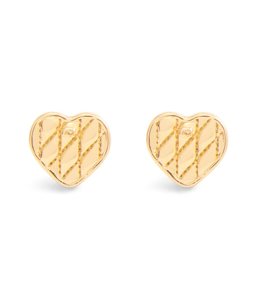 37527586GLD-Signature Quilted Heart Bag Stud Earrings-Gold