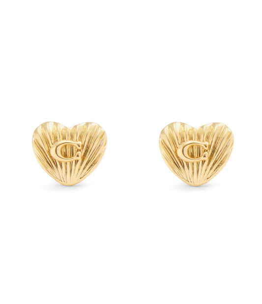 37527593GLD-Signature Textured Heart Stud Earrings-Gold