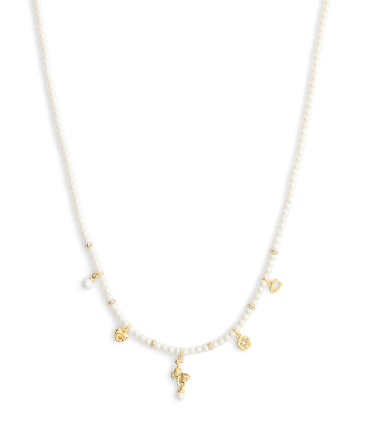 37541347GLD-Signature Cat Charm Pearl Strand Necklace-Pearl