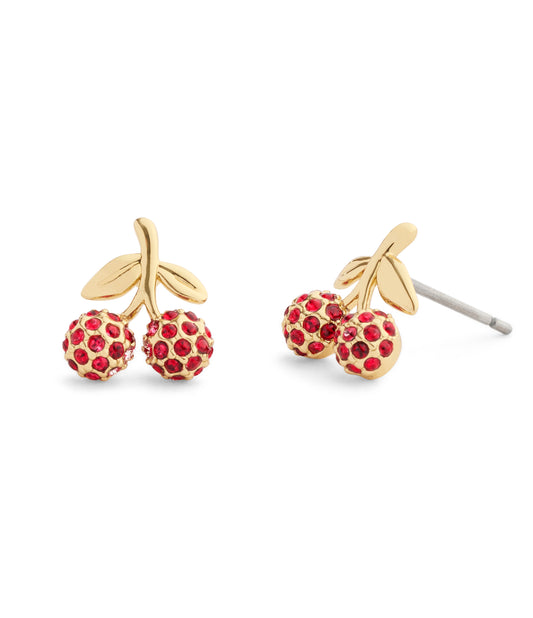 37557554GLD-Pavé Icons Cherry Stud Earrings-Red