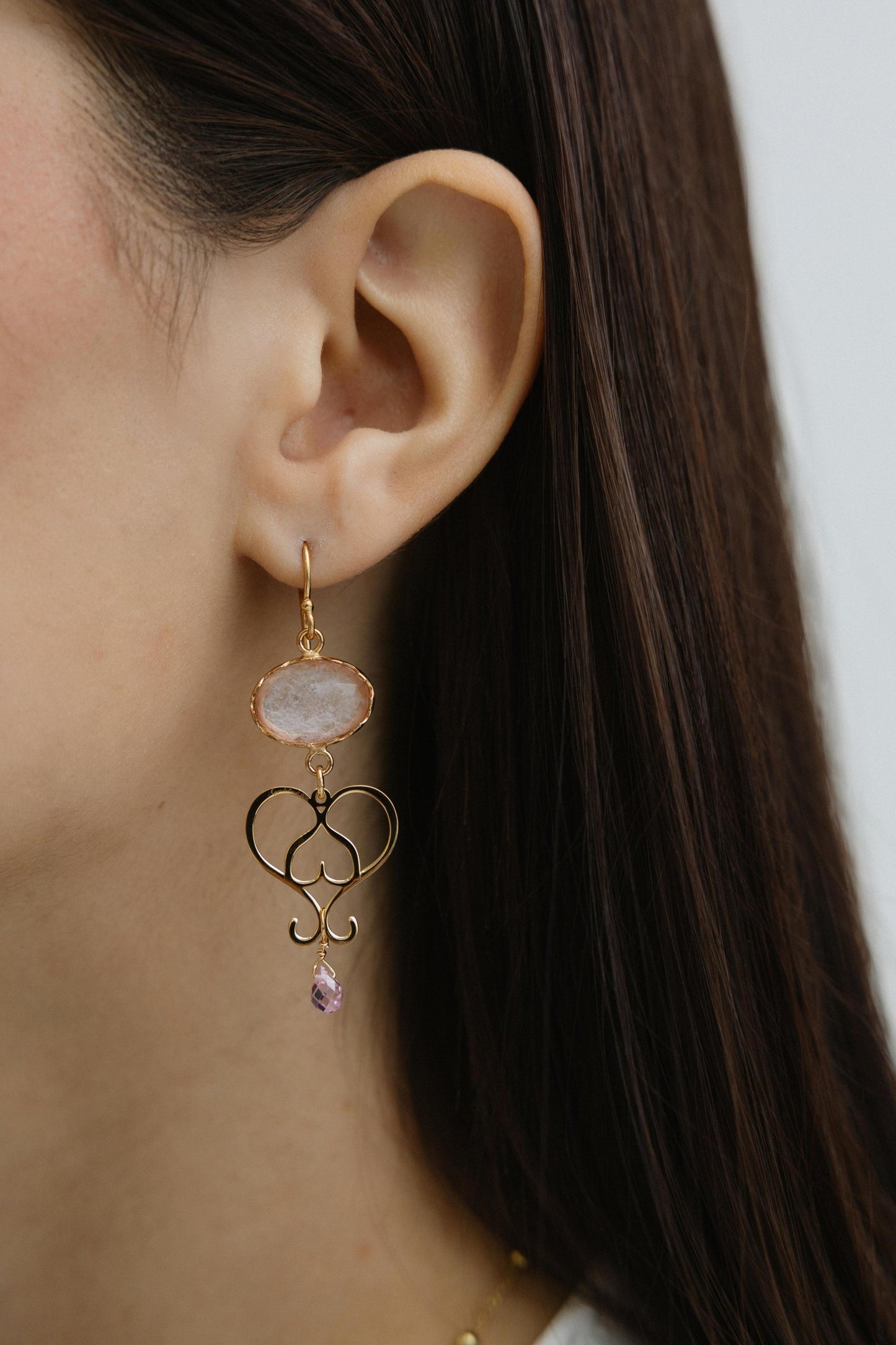 747ORFR-Silver Yellow Gold Plated Earrings with Sem Precious Stones-Silver Yellow Gold Plated