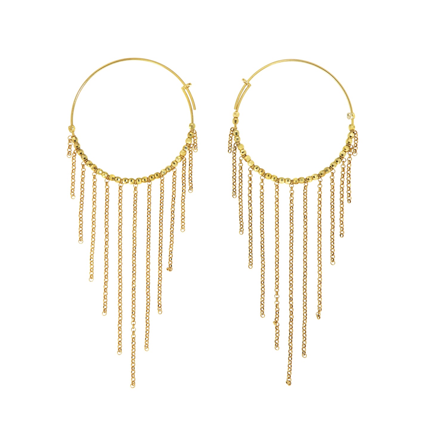 750OR-Big Hoop with Diamanted Chains and Diamanted Small Cubes-Yellow Gold Plated