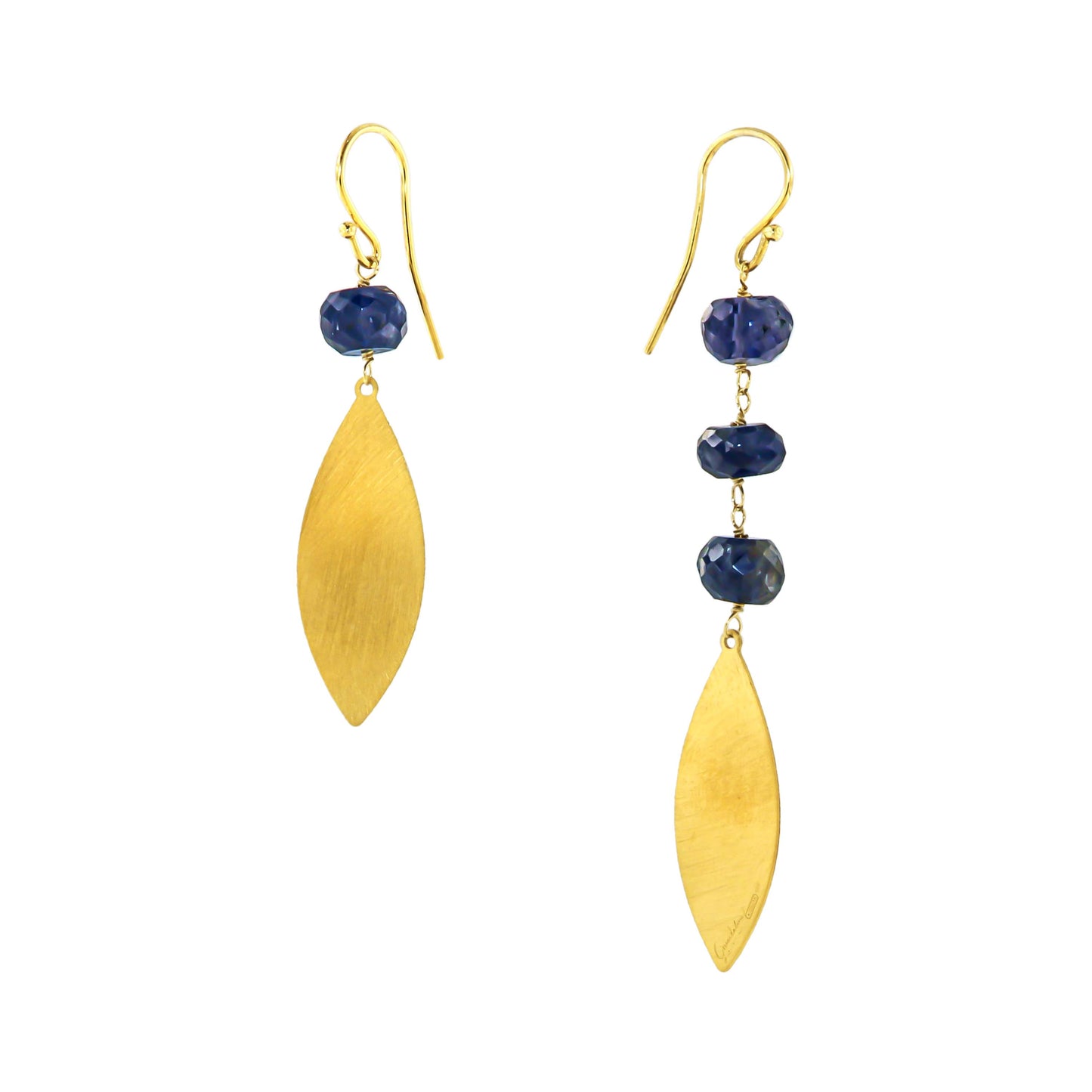 810ORC-Silver Yellow Gold Plated Asymmetrical Earrings with Hand made Rosary of Chianite-Yellow Gold Plated