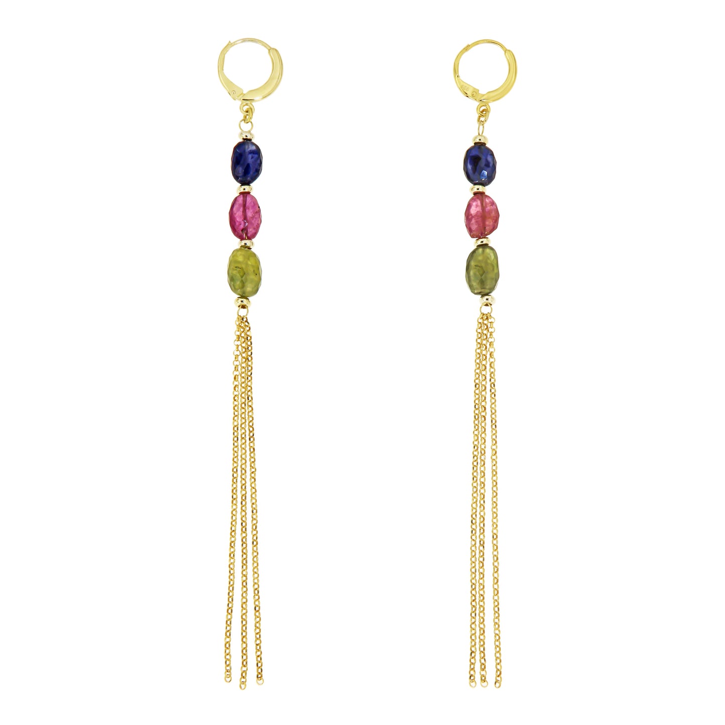 811OR-Silver Earrings Yellow Gold Plated with Multicolor Sapphire -Yellow Gold Plated