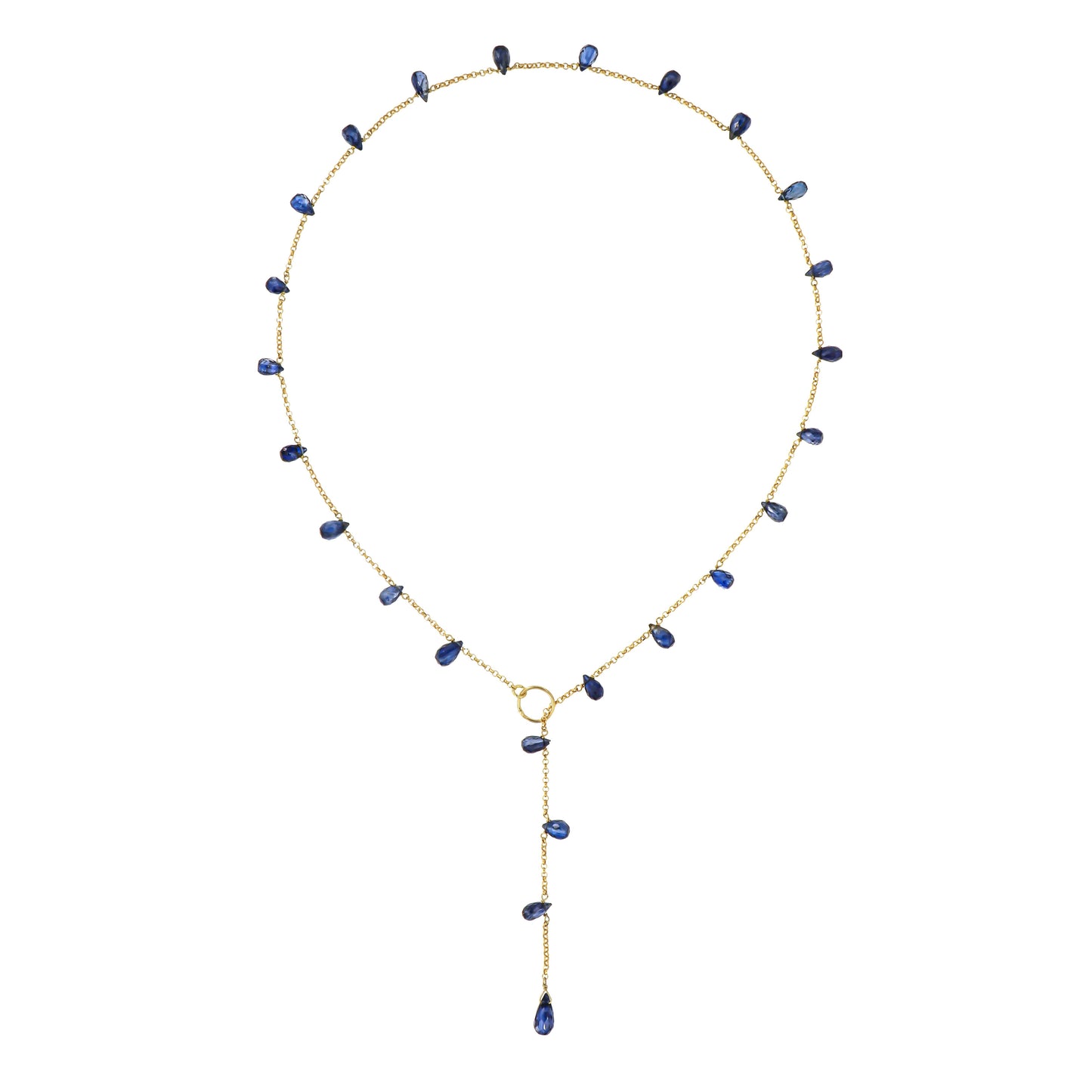 830COC-Silver Yellow Gold Plated Necklace with Briolet Drops of Chianite that you can Adjust as you Like-Yellow Gold Plated