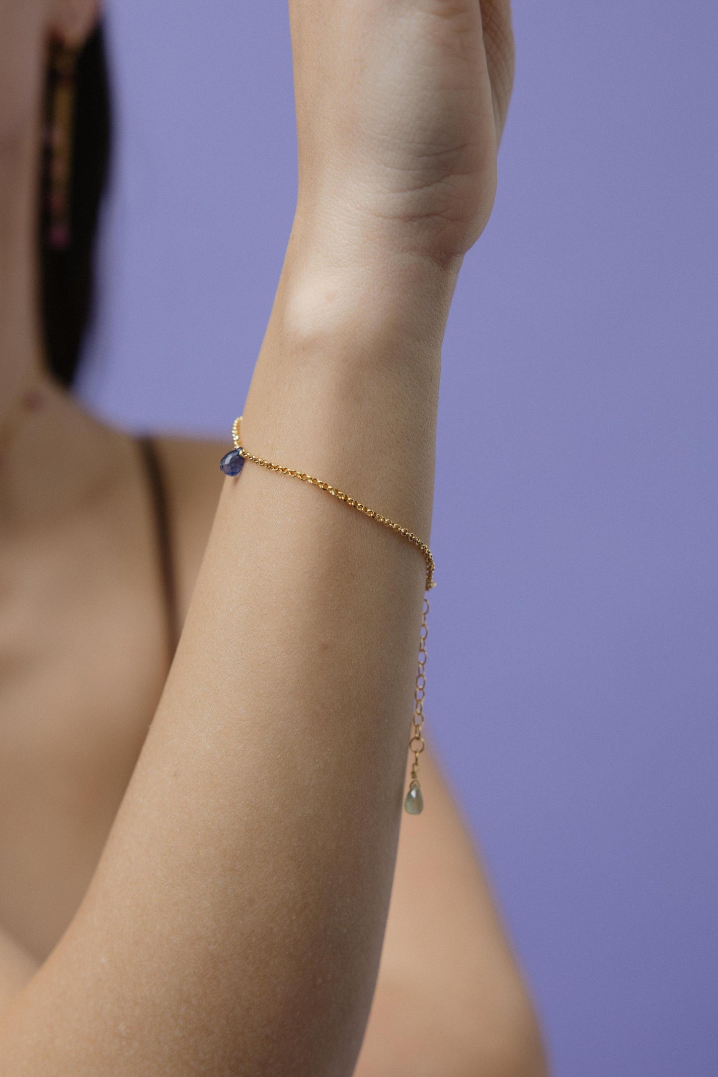 857BRB-Silver Yellow Gold Plated Bracelet with Sem Precious Stones-Silver Yellow Gold Plated