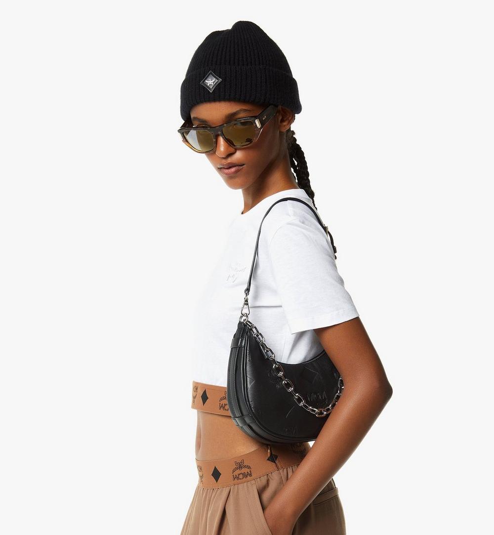 MWHGSTA03BK001-Aren Crescent Hobo Bag in Maxi Monogram Leather|BLACK