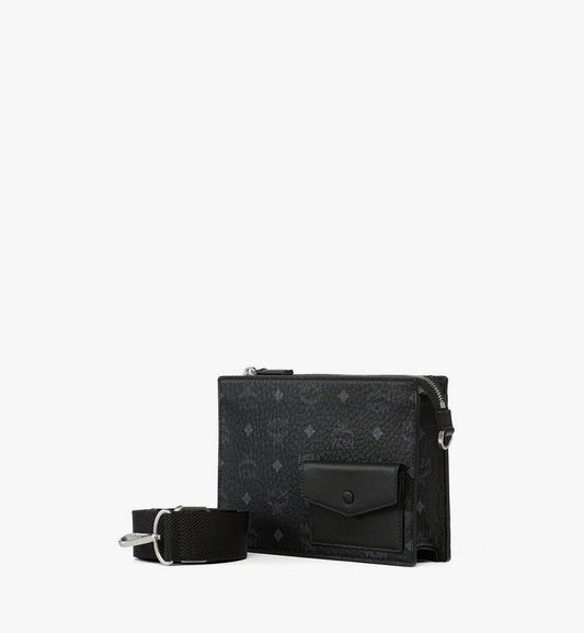 MMRGSTA05BK001-Aren Standing Crossbody Pouch in Visetos|BLACK