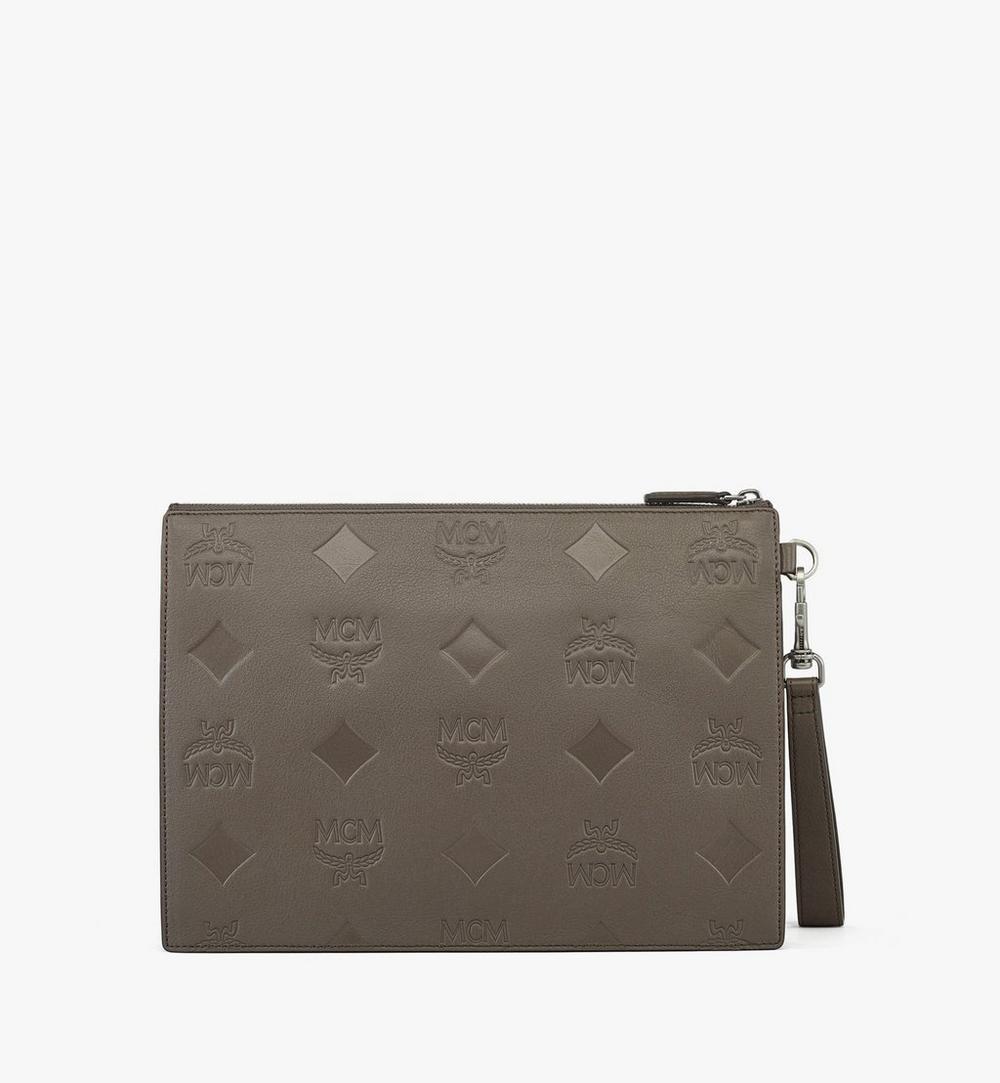 MXZDATA06FF001-Aren Wristlet Zip Pouch in Maxi Monogram Leather|MOREL GREY