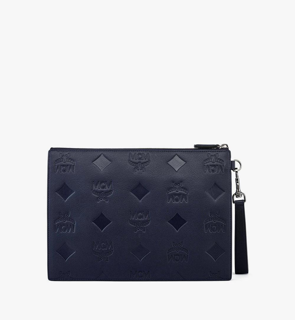 MXZDATA06VC001-Aren Wristlet Zip Pouch in Maxi Monogram Leather|NAVY BLAZER