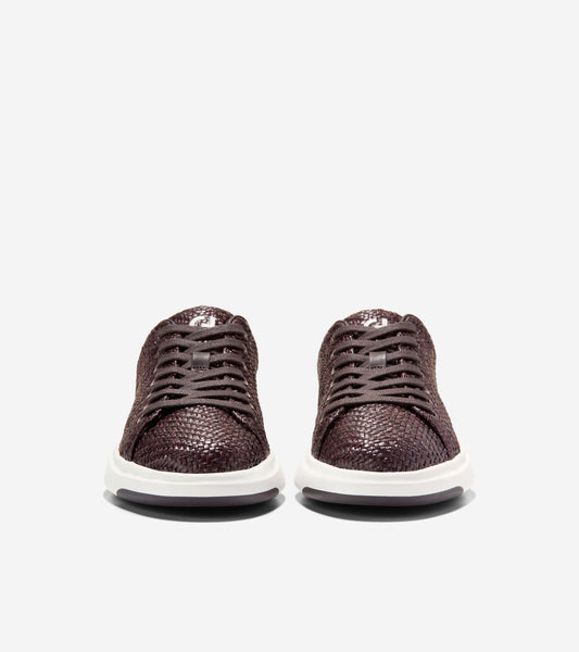 W36966:DK BROWN RAFFIA/DK CHOC LTHR/WHITE