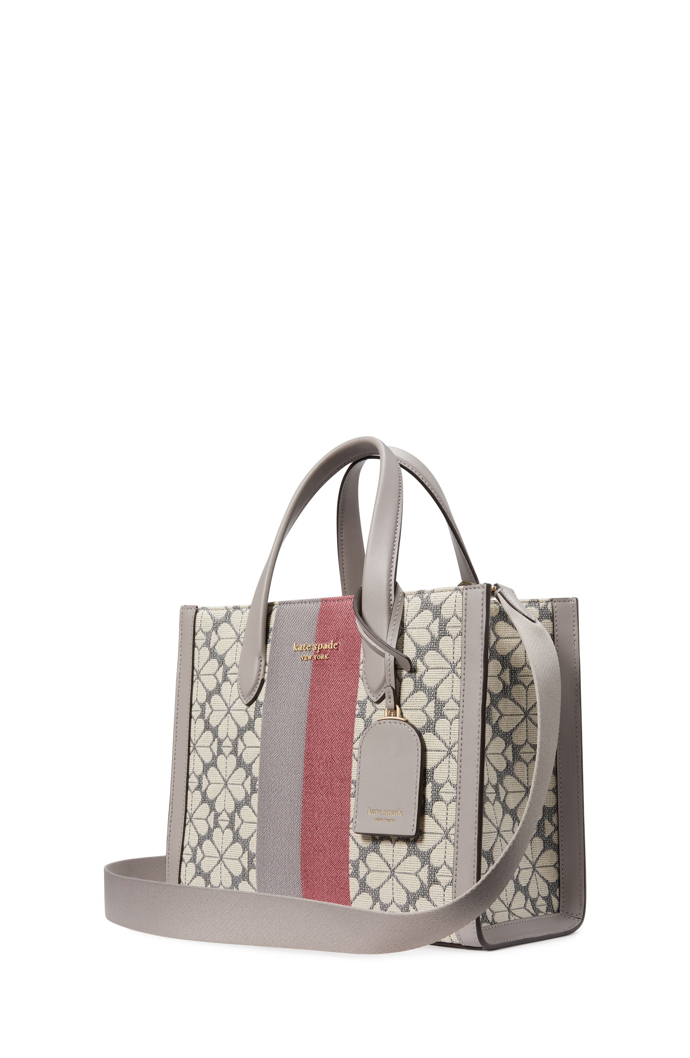 K6840-spade flower jacquard stripe manhattan small tote-Grey Multi