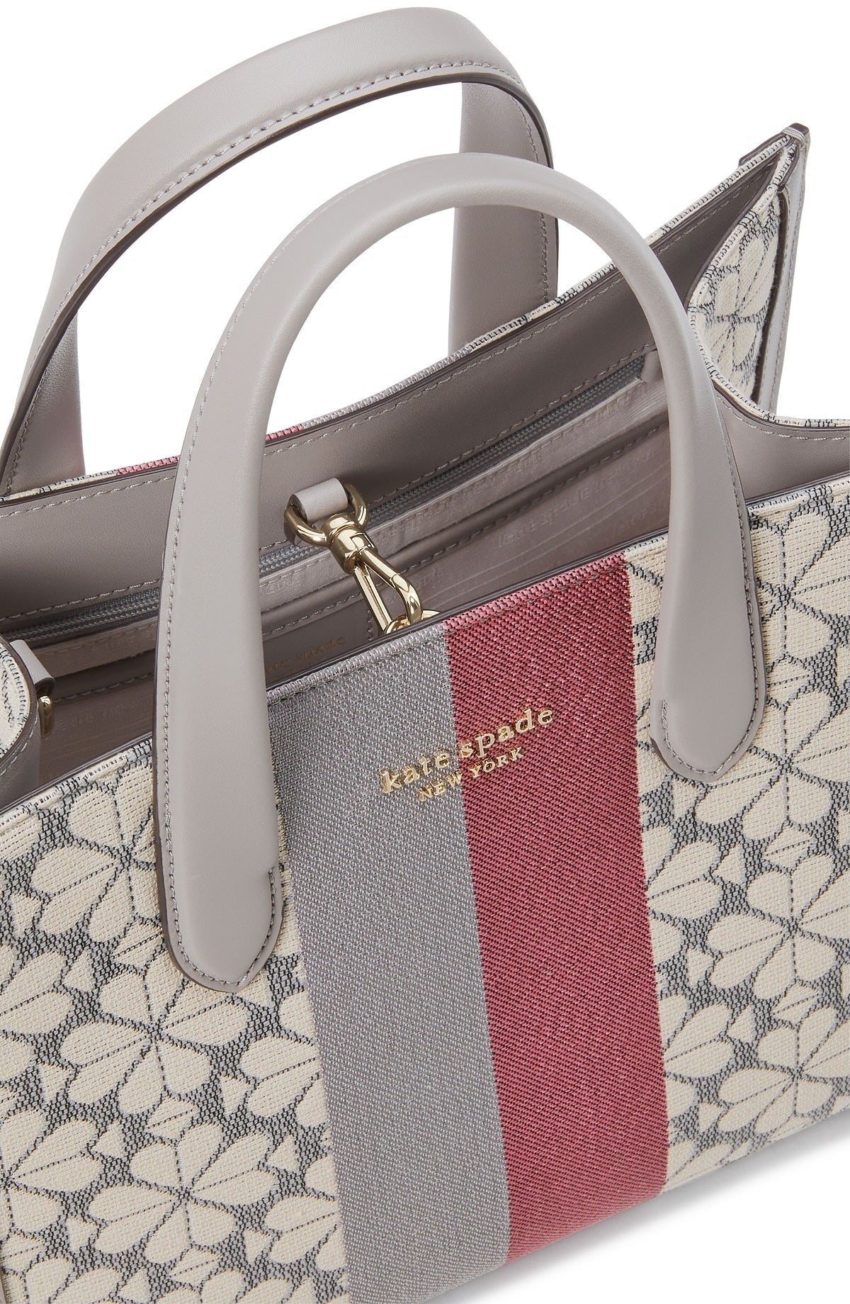 K6840-spade flower jacquard stripe manhattan small tote-Grey Multi