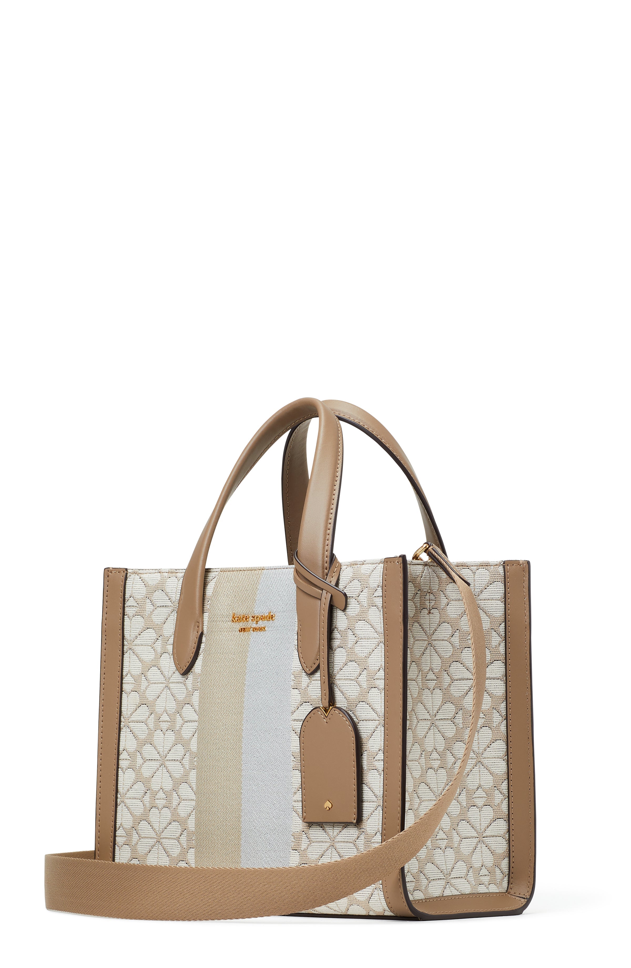 K6840-spade flower jacquard stripe manhattan small tote-Natural Multi