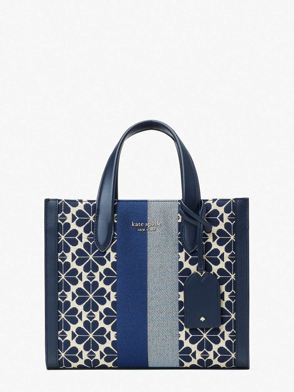 K6840-spade flower jacquard stripe manhattan small tote-Blue Multicolor