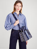 K6840-spade flower jacquard stripe manhattan small tote-Blue Multicolor