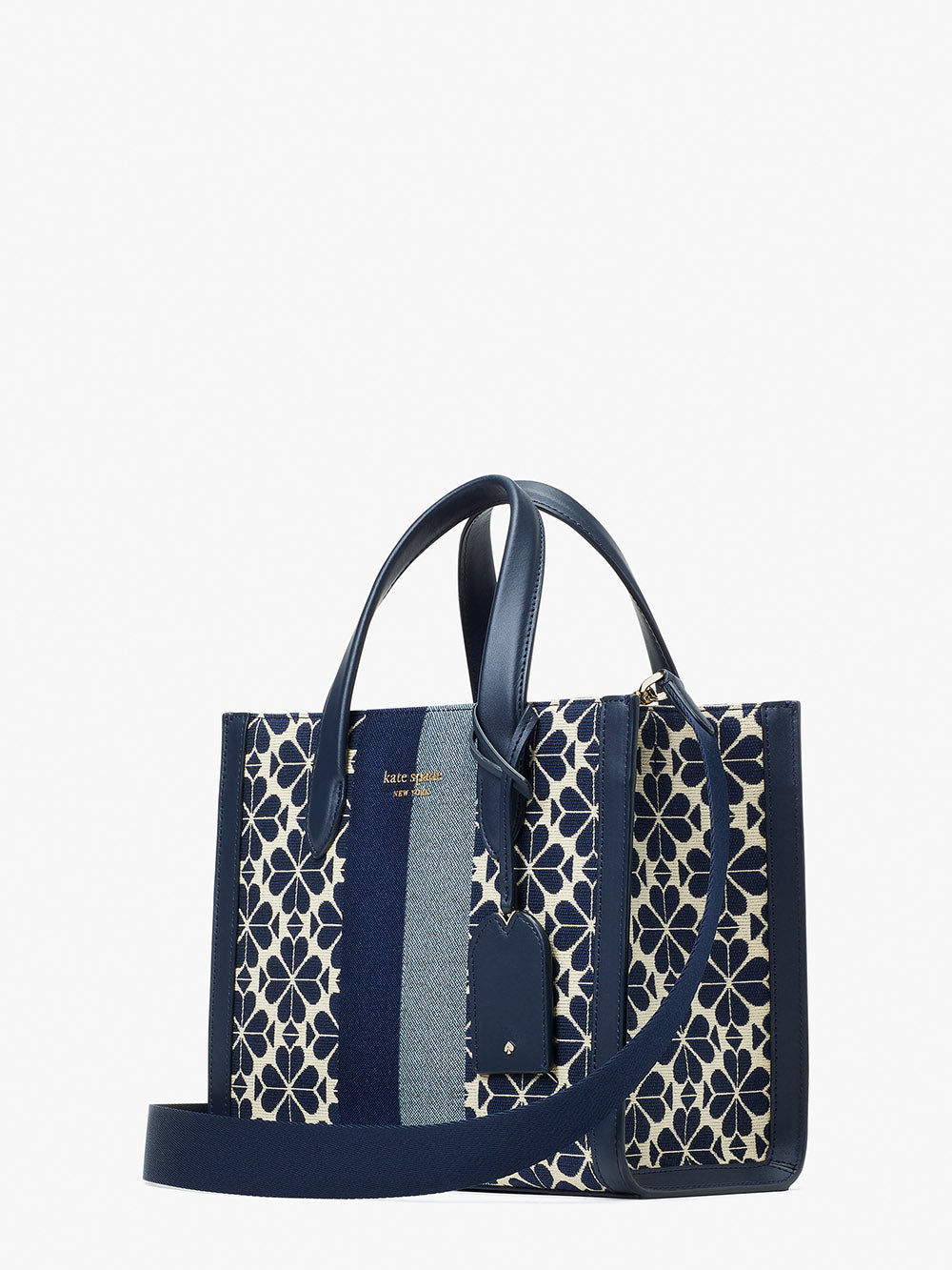 K6840-spade flower jacquard stripe manhattan small tote-Blue Multicolor