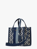 K6840-spade flower jacquard stripe manhattan small tote-Blue Multicolor