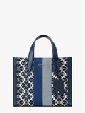 K6840-spade flower jacquard stripe manhattan small tote-Blue Multicolor