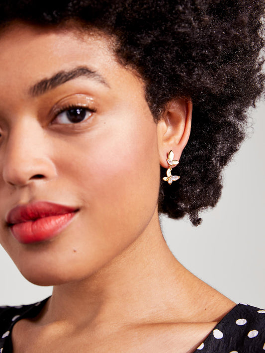 K7602-Social Butterfly Drop Earrings-Clear/Gold