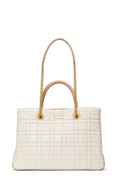 K9932-Evelyn Quilted Medium Convertible Shopper Bag-Ivory
