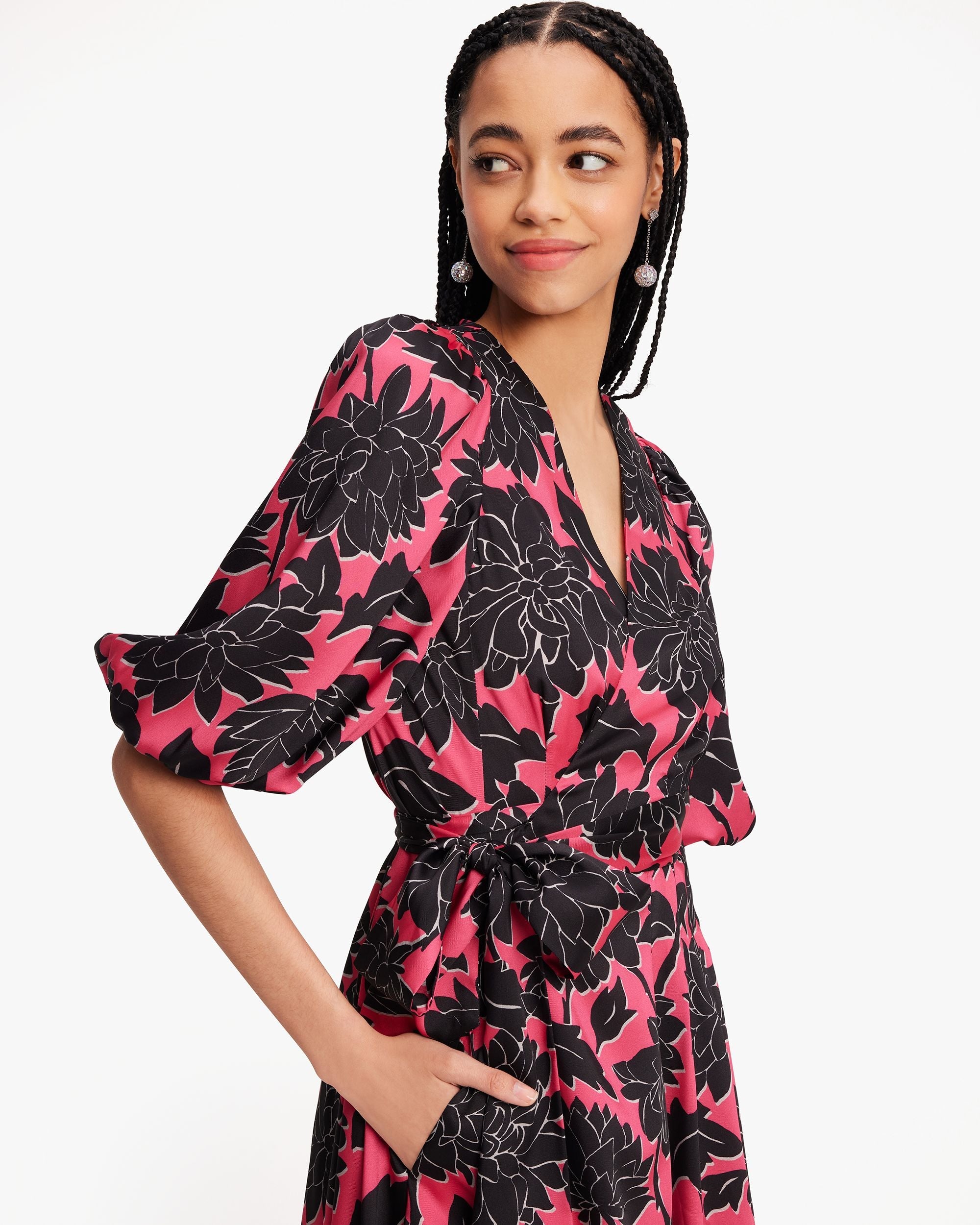 KD567-festive brocade evelyn dress-Pom Pom Pink