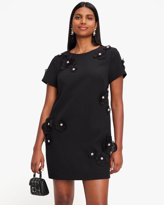 KD577-organza flower shirtdress-Black