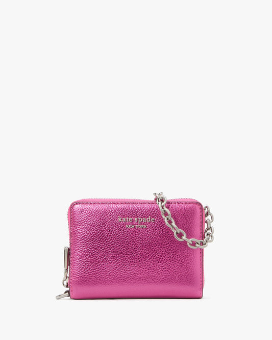 Natasha Metallic Pebbled Leather Chain Compact Wristlet