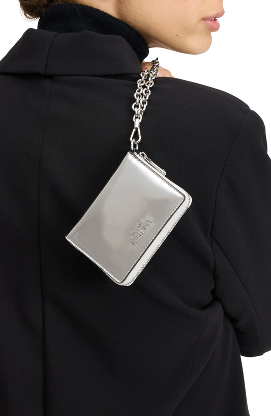 Natasha Metallic Smooth Leather Chain Compact Wristlet