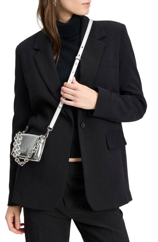 Natasha Metallic Smooth Leather Chain Card Case Crossbody