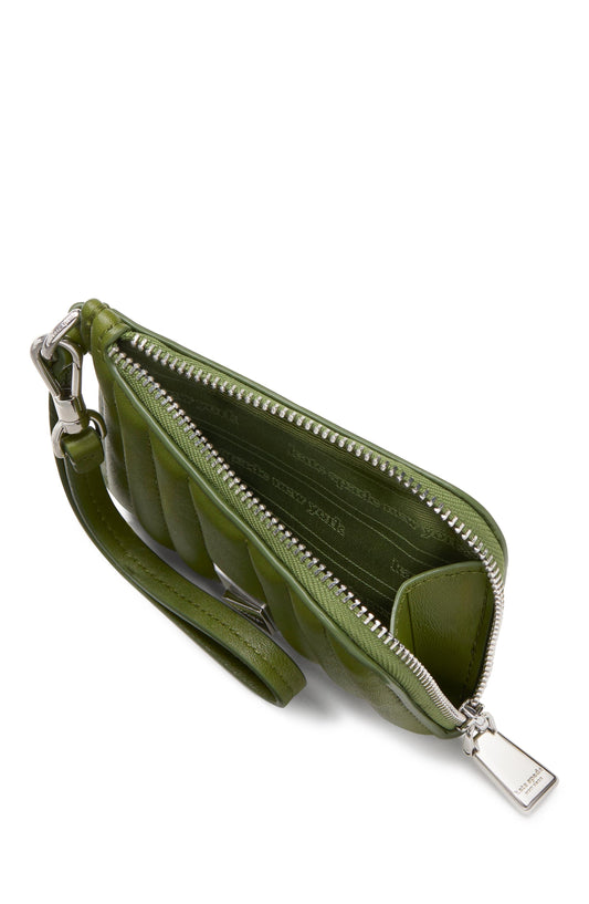 Deco Quilted Leather Coin Card Case Wristlet