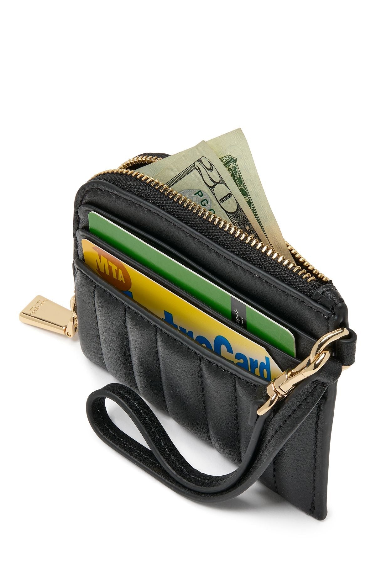 Deco Quilted Leather Coin Card Case Wristlet