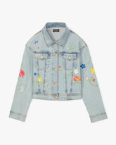 KL188-Floral Embroidered Denim Jacket-Indigo Denim