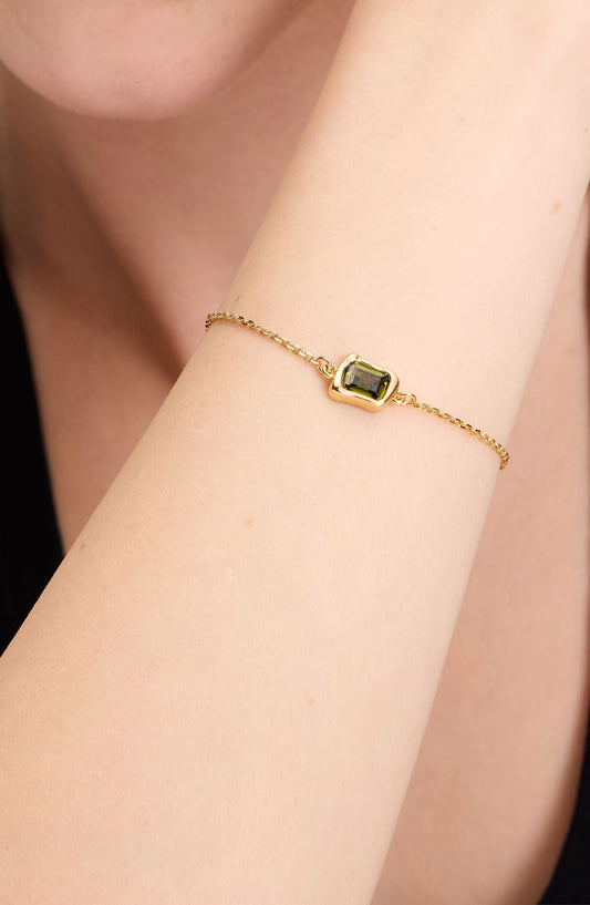 KL314-Molten Glass Solitaire Bracelet-Green/Gold