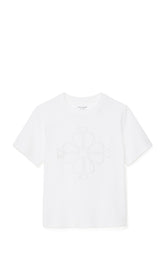 KL715-Embroidered Spade Flower Logo Tee-Fresh White