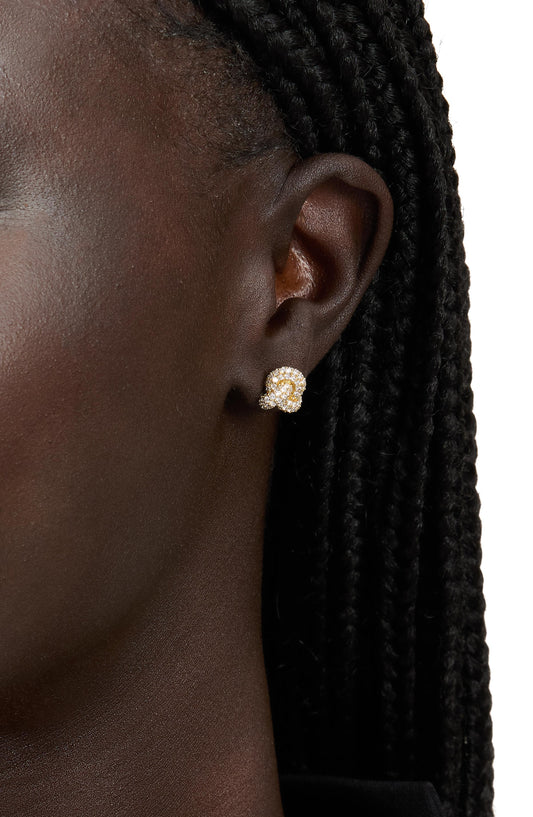 KL790-Double Knot Pave Studs-Clear/Gold