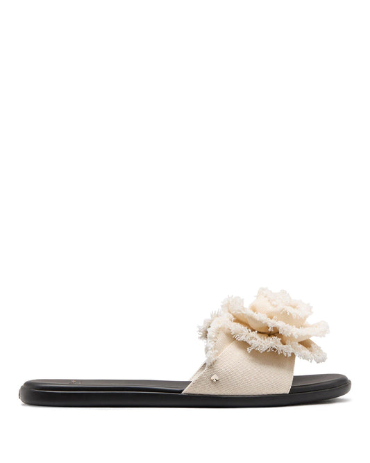 KM102-Flourish Flat Sandal-Cream/Black