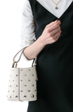 KM492-Halo Studded Mini Bucket Bag-Cream