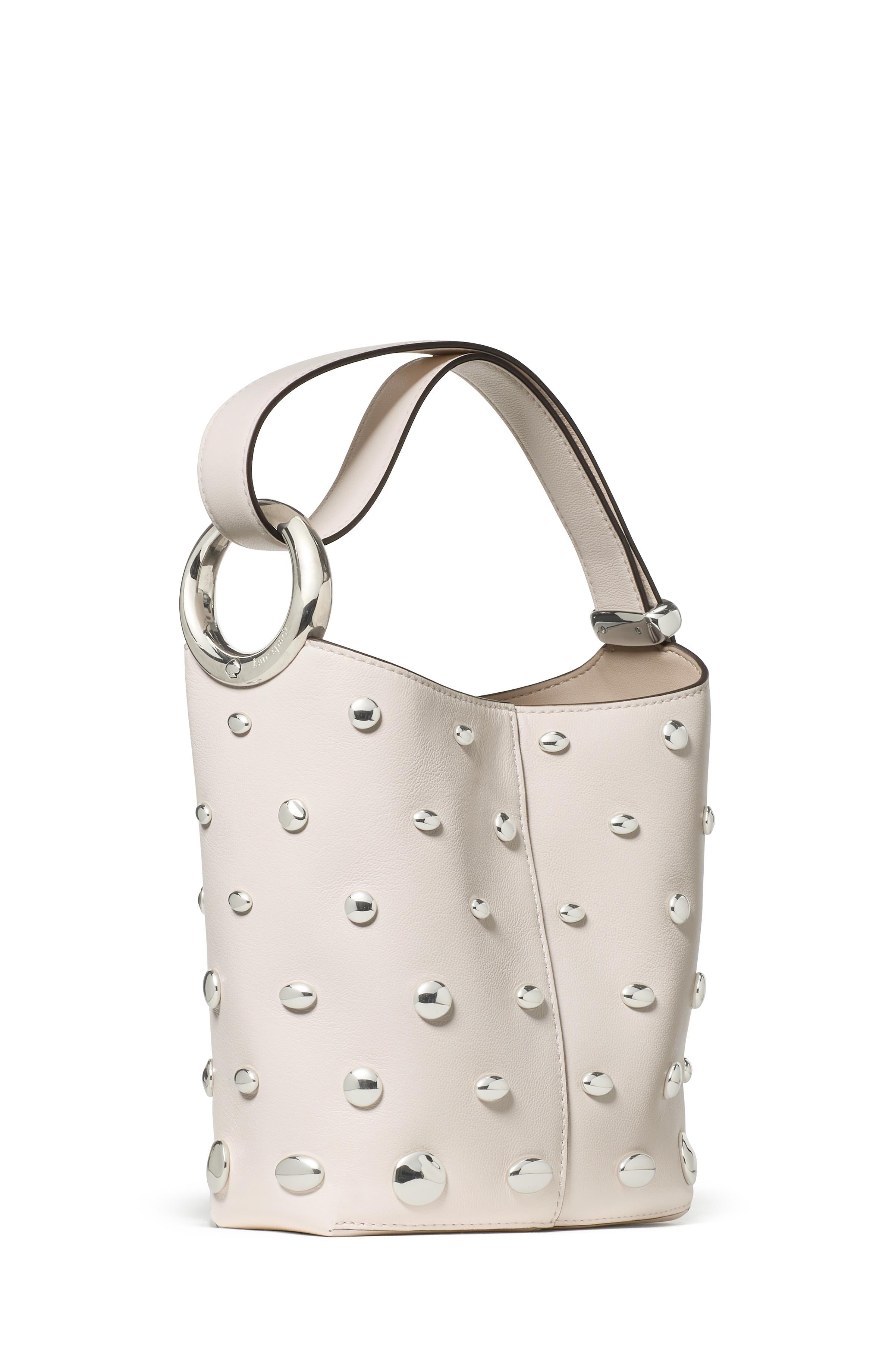 KM492-Halo Studded Mini Bucket Bag-Cream