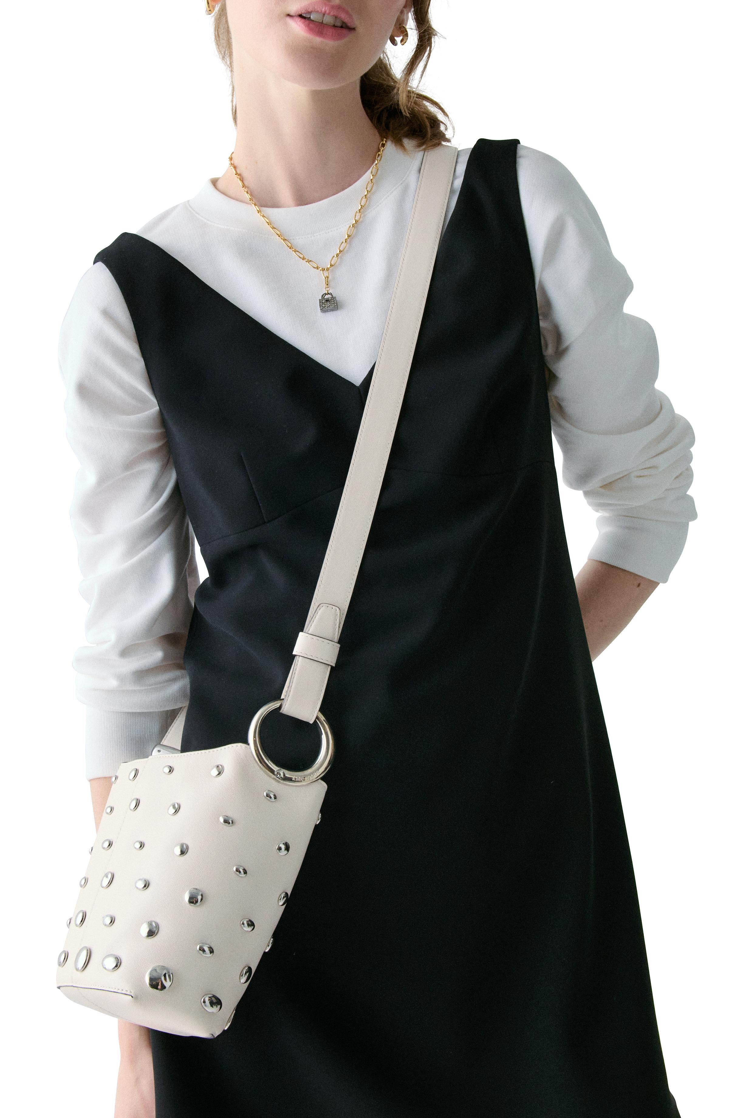 KM492-Halo Studded Mini Bucket Bag-Cream