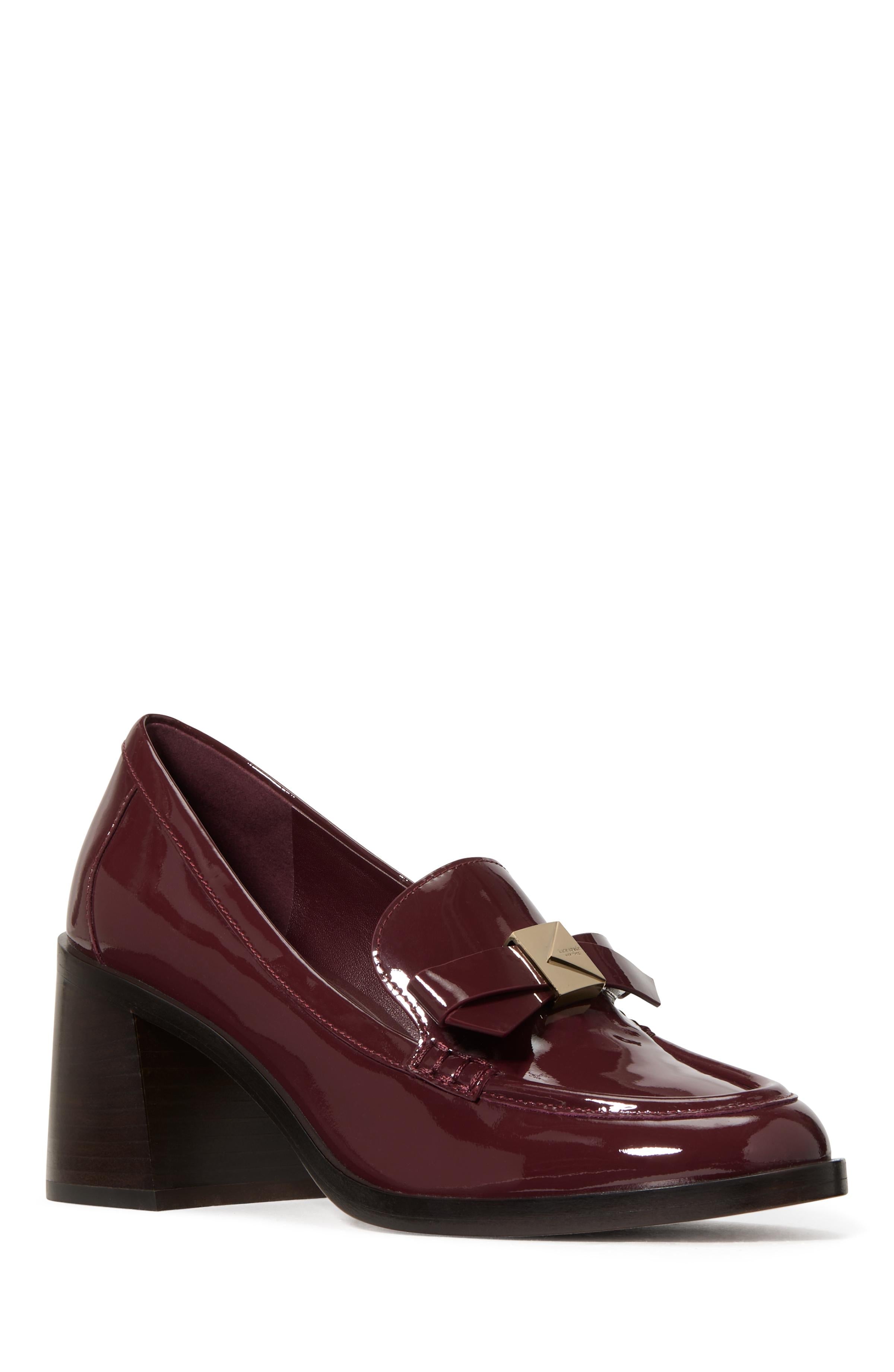 KM794-
Deco Bow Heeled Loafer-Dark Merlot