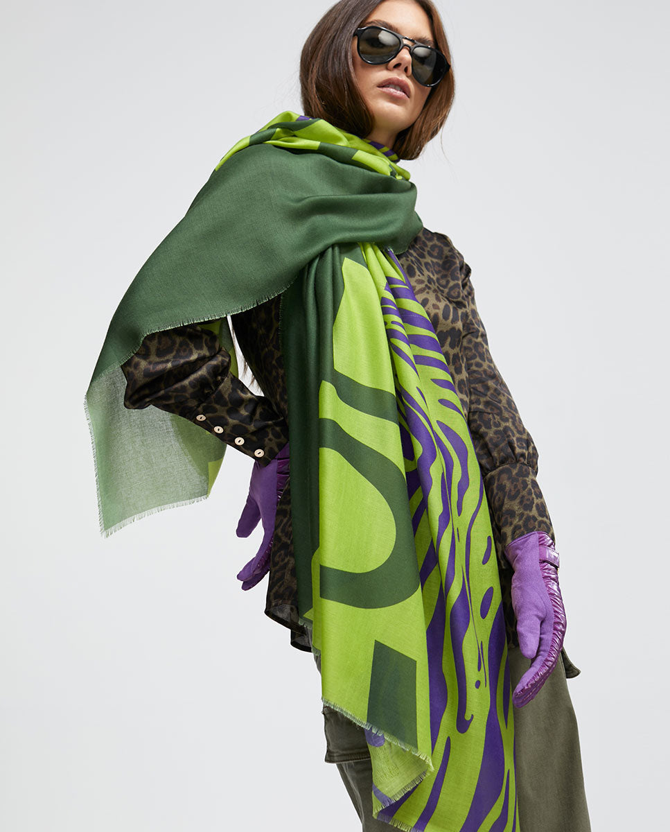 Maxi logo and animal print scarf